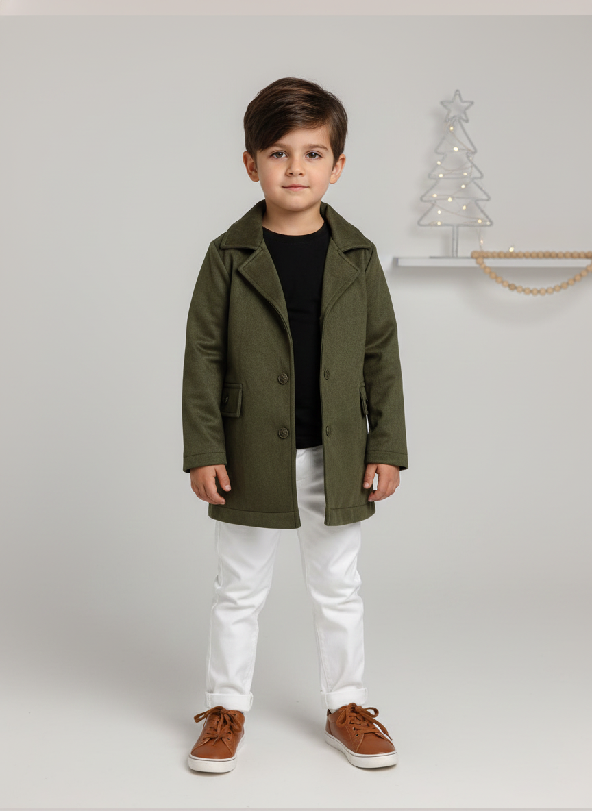 Boys' Olive Green Faux Suede Coat