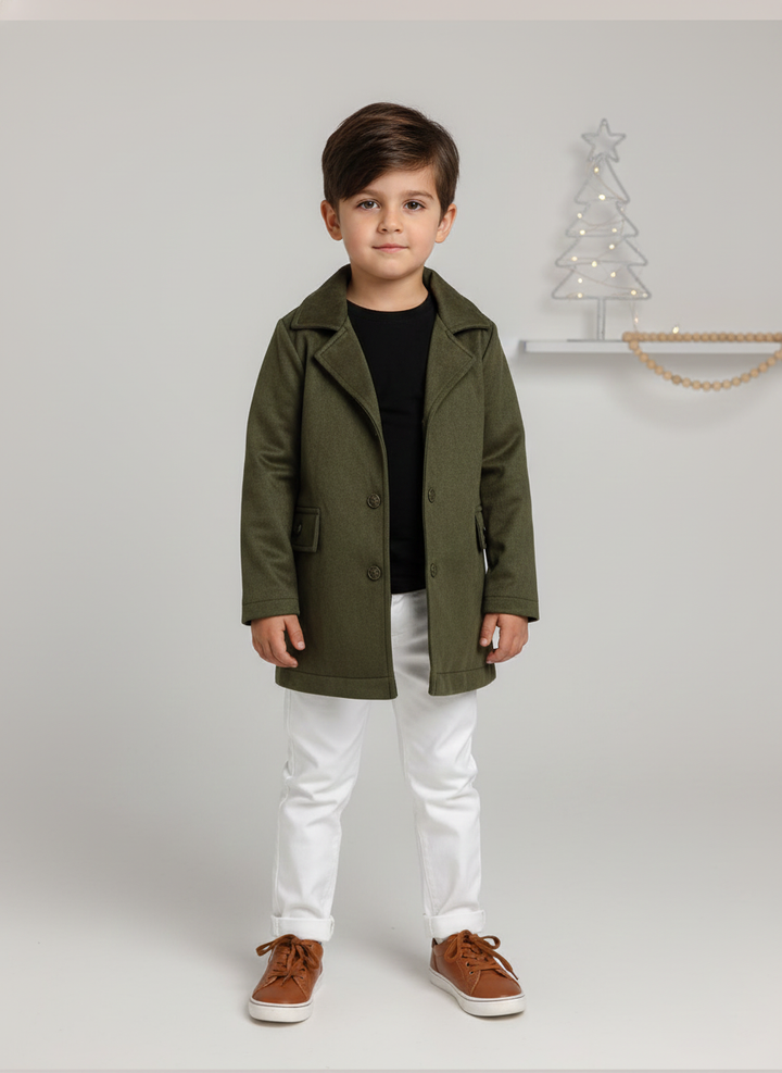 Boys' Olive Green Faux Suede Coat
