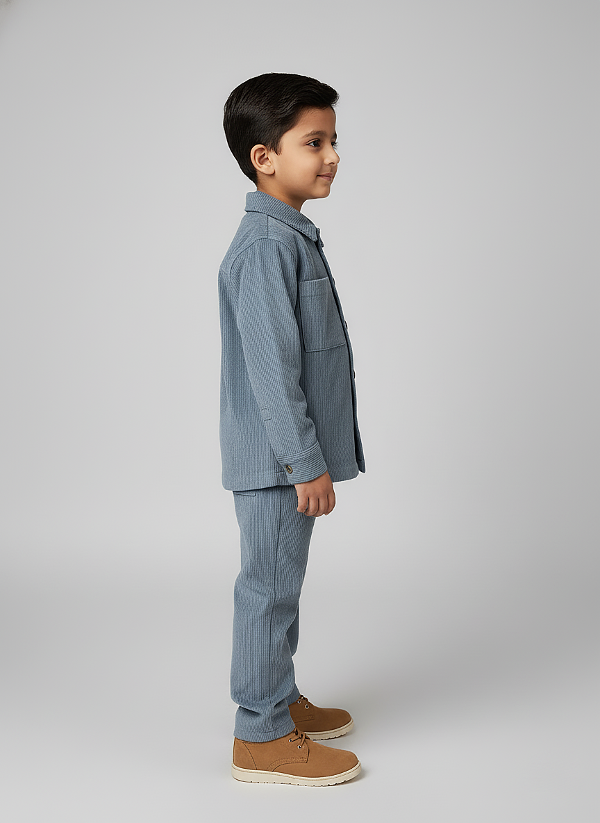 Boys Grey Corduroy Dual Pocket Shirt & Bottom Set