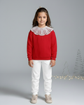 Girls' Red Lace Peter Pan Collar Sweatshirt
