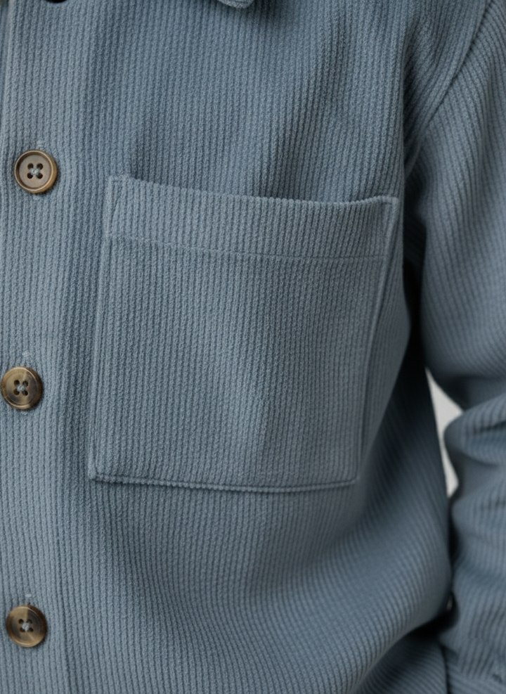 Boys Grey Corduroy Dual Pocket Shirt & Bottom Set