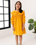 Girls Mustard  Frill Collar Kids Dress