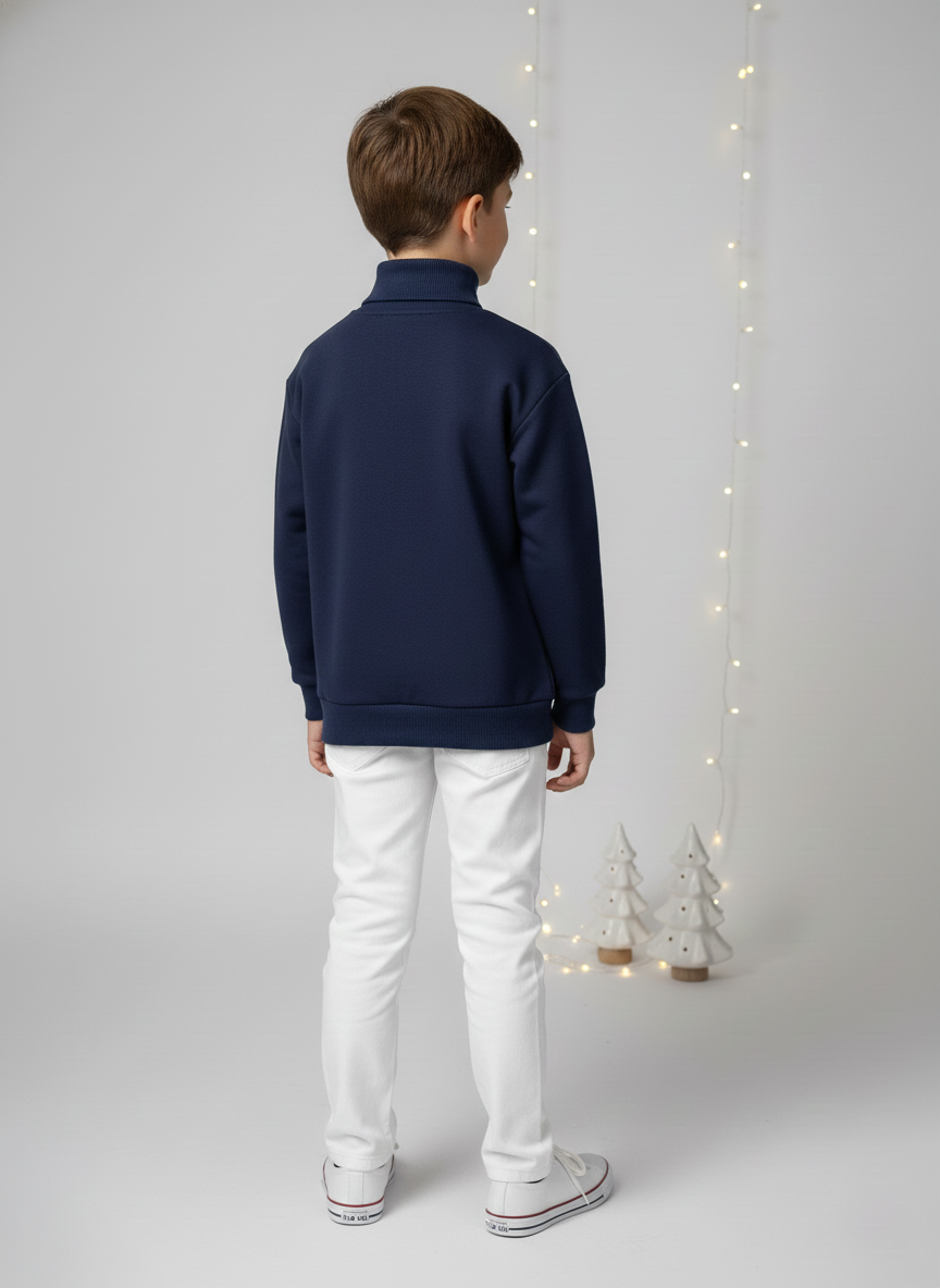 Boys Navy Christmas Patch Turtleneck Sweatshirt
