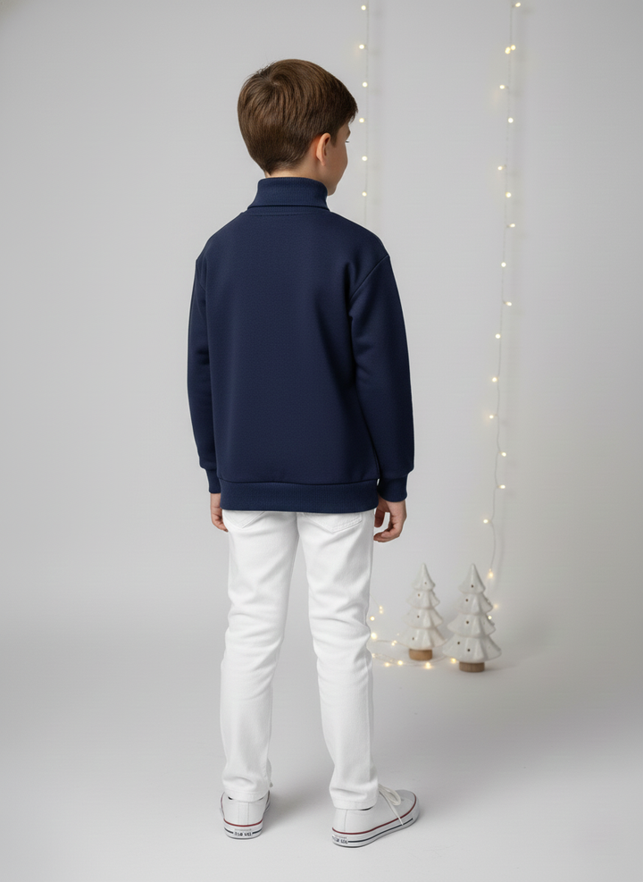 Boys Navy Christmas Patch Turtleneck Sweatshirt