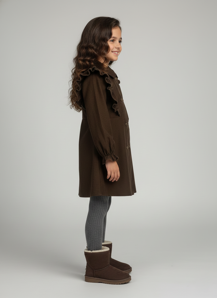 Girls Brown Rib Texture Corduroy Dress