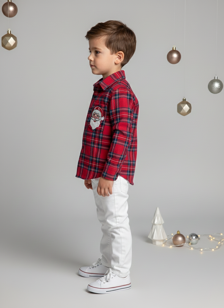Boys Red Checked Flannel Santa Shirt