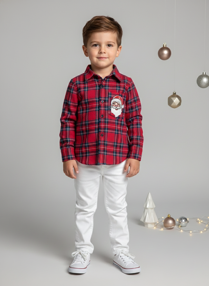 Boys Red Checked Flannel Santa Shirt