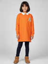 Girls Orange Collar Neck Solid Dress