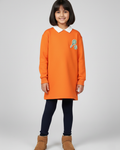 Girls Orange Collar Neck Solid Dress