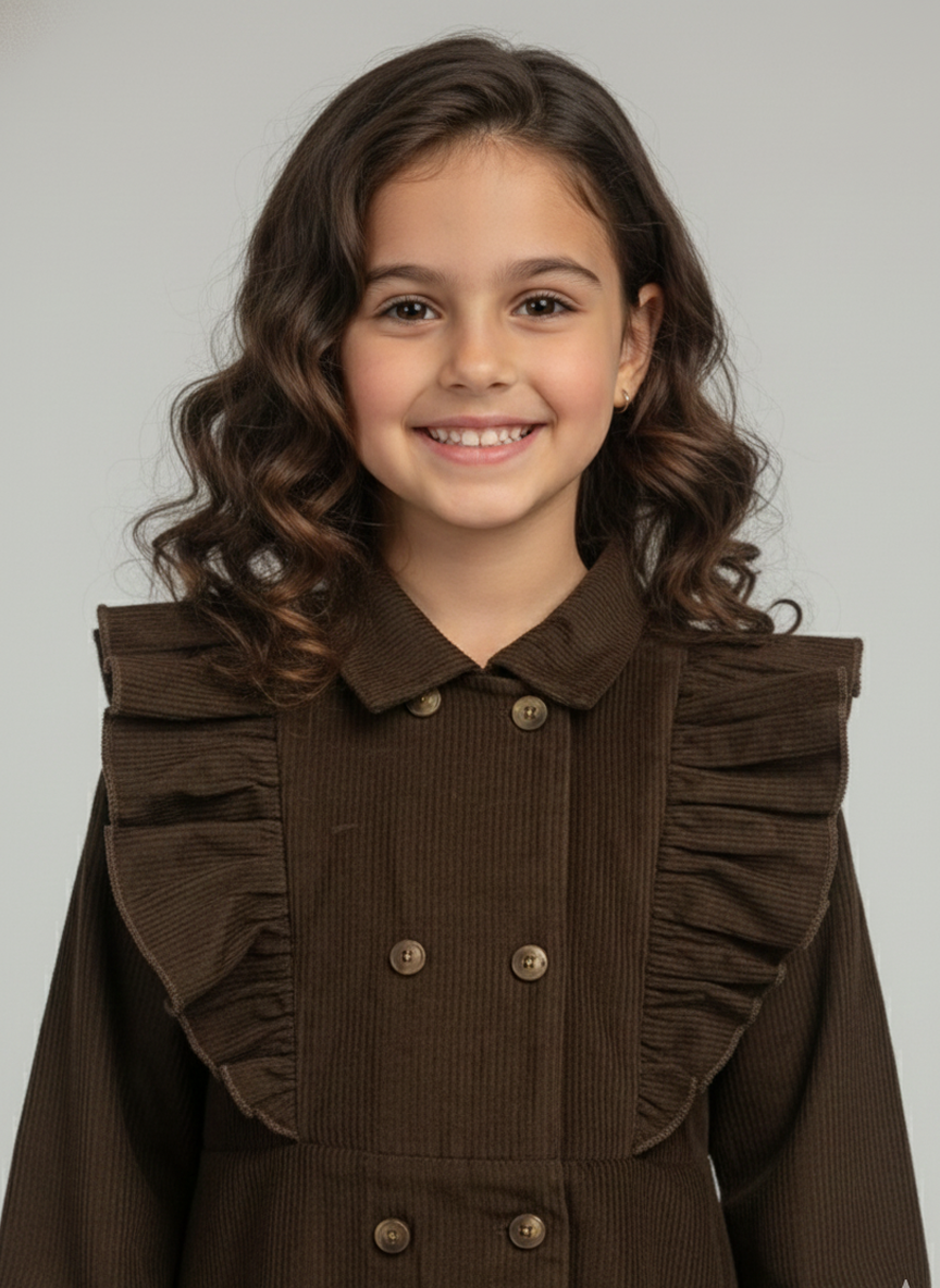 Girls Brown Rib Texture Corduroy Dress