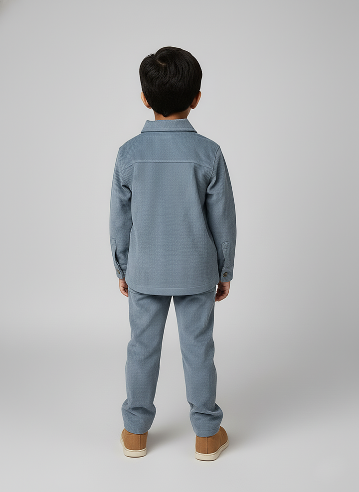 Boys Grey Corduroy Dual Pocket Shirt & Bottom Set
