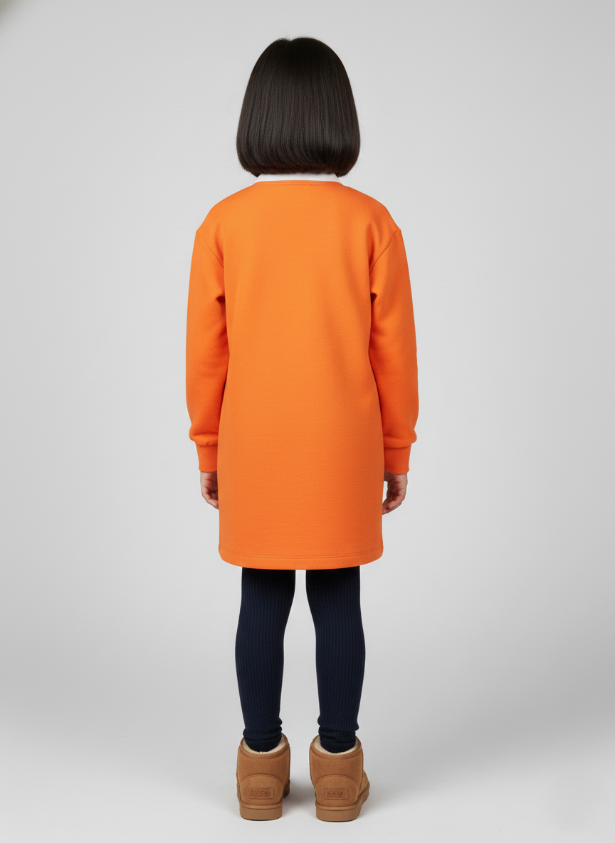 Girls Orange Collar Neck Solid Dress