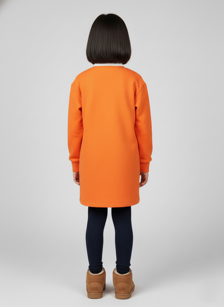 Girls Orange Collar Neck Solid Dress