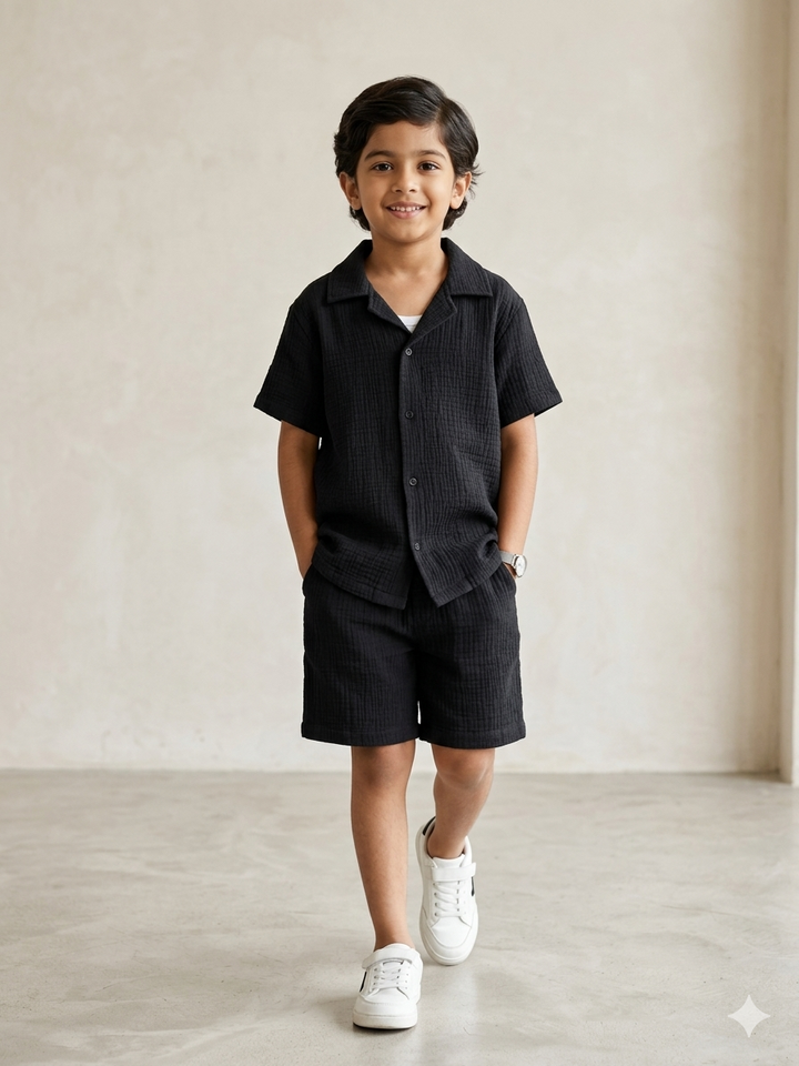 Boys Black Gauze Summer Sets