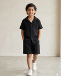 Boys Black Cotton Gauze Summer Sets