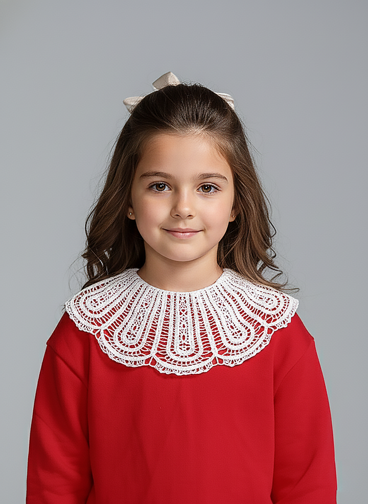 Girls' Red Lace Peter Pan Collar Sweatshirt