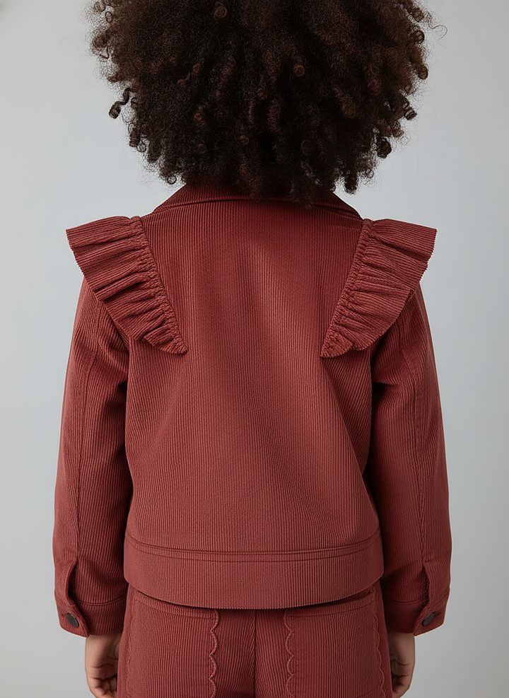 Girls' Rust Ruffle Corduroy Jacket