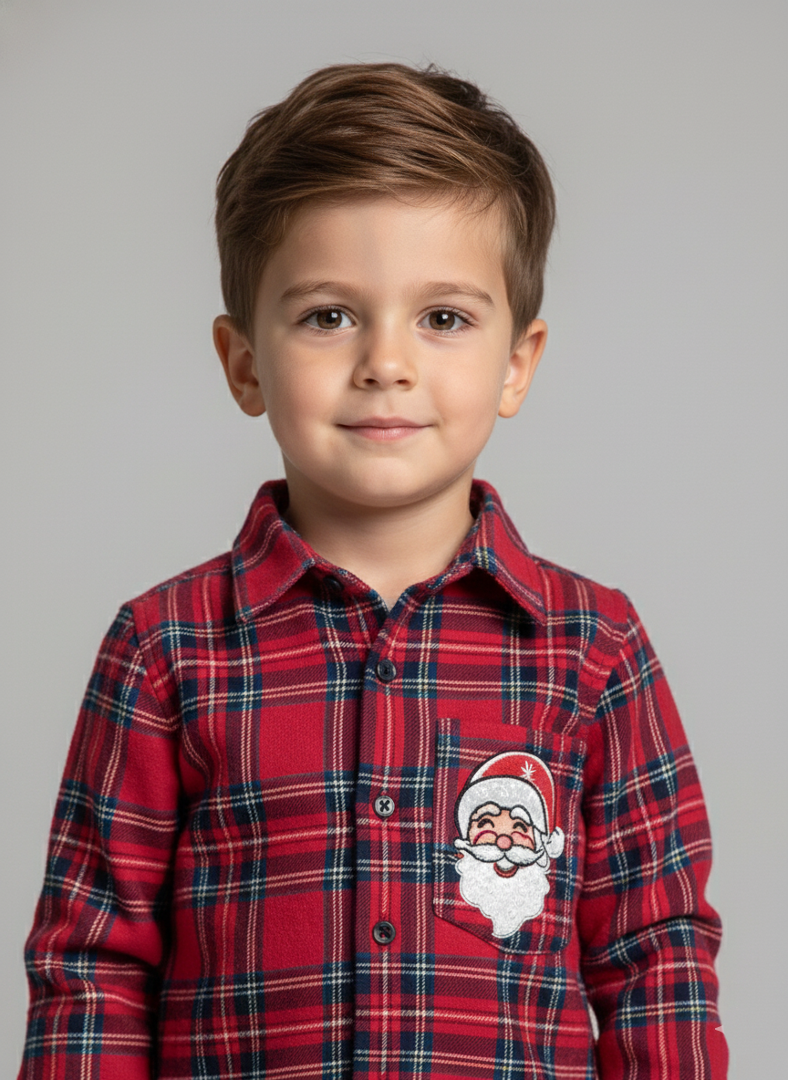 Boys Red Checked Flannel Santa Shirt