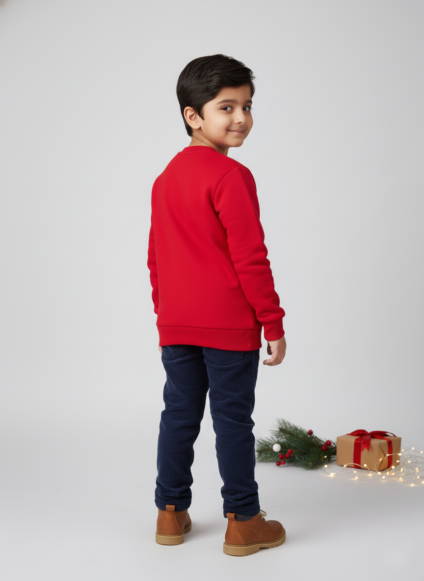 Boys Red Christmas Patch Crewneck Sweatshirt