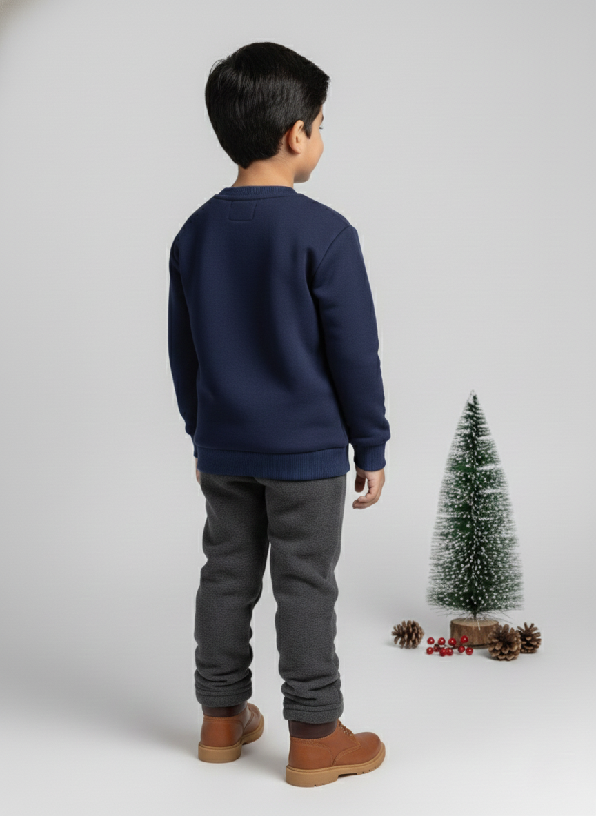 Boys Navy Full Sleeve Crewneck Sweatshirt