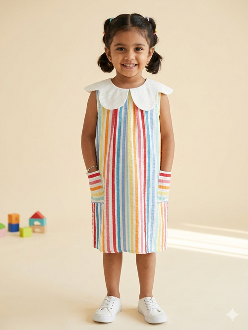 Striped Sleeveless Dress with Peter Pan Collar