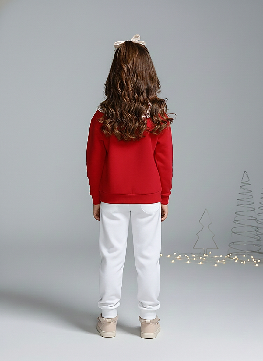 Girls' Red Lace Peter Pan Collar Sweatshirt