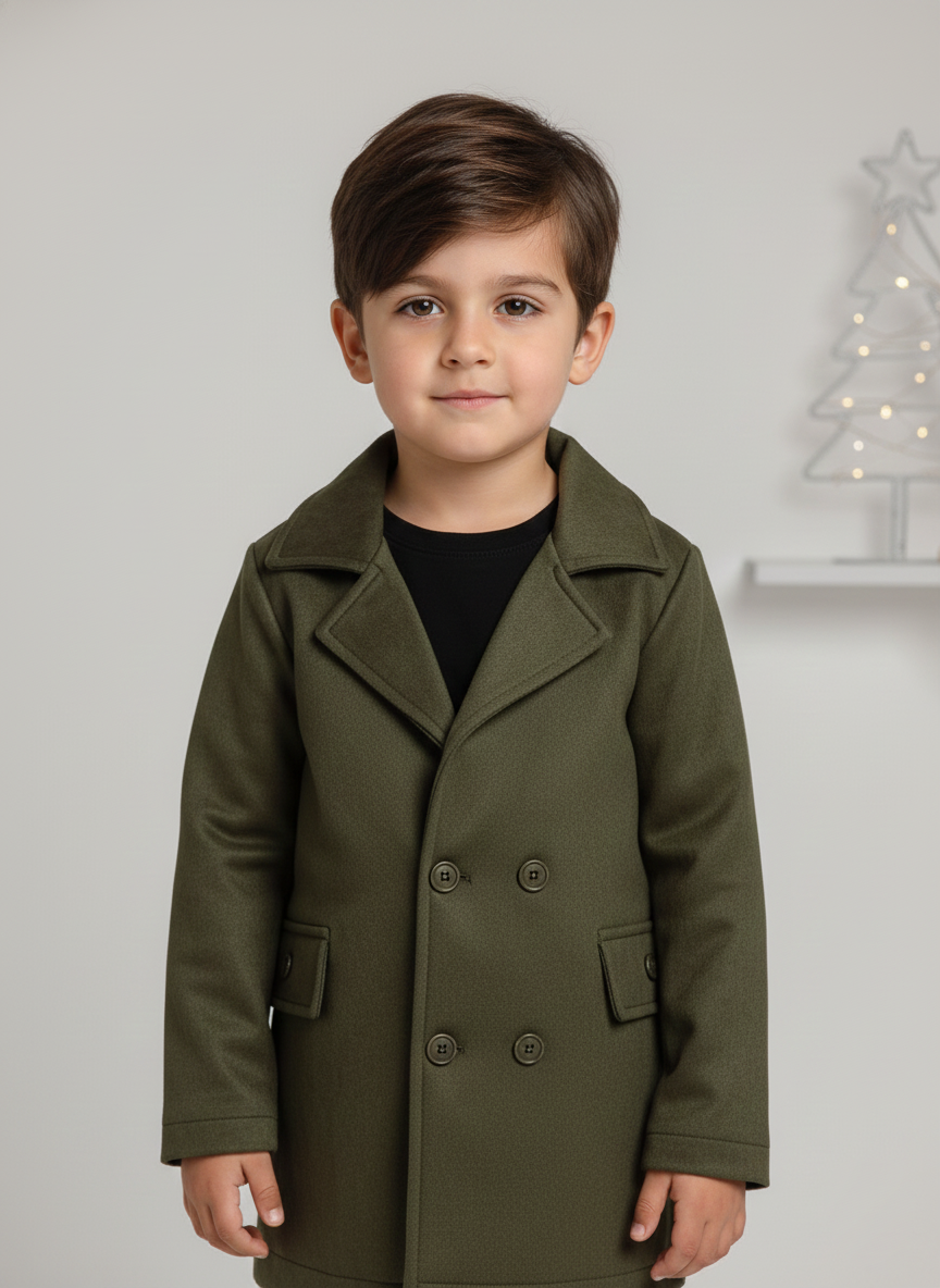 Boys' Olive Green Faux Suede Coat