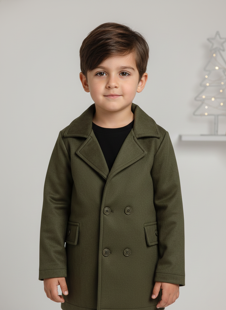 Boys' Olive Green Faux Suede Coat