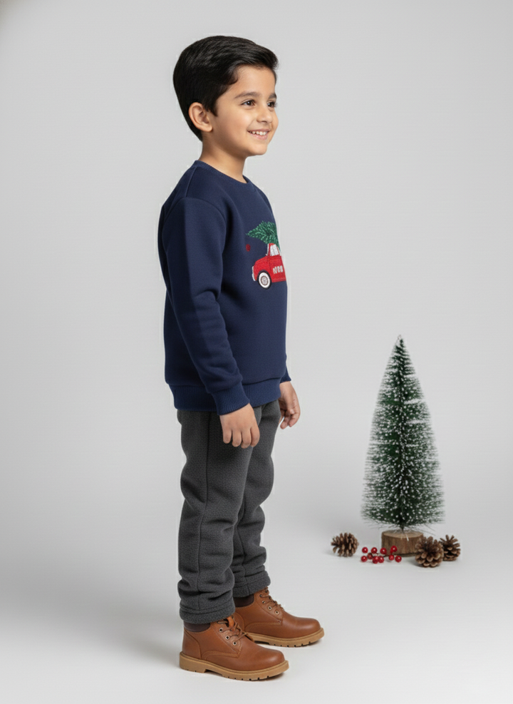 Boys Navy Full Sleeve Crewneck Sweatshirt