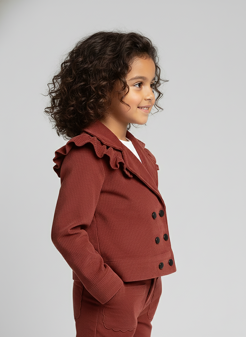 Girls' Rust Ruffle Corduroy Jacket