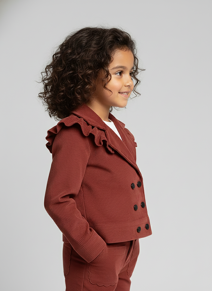 Girls' Rust Ruffle Corduroy Jacket