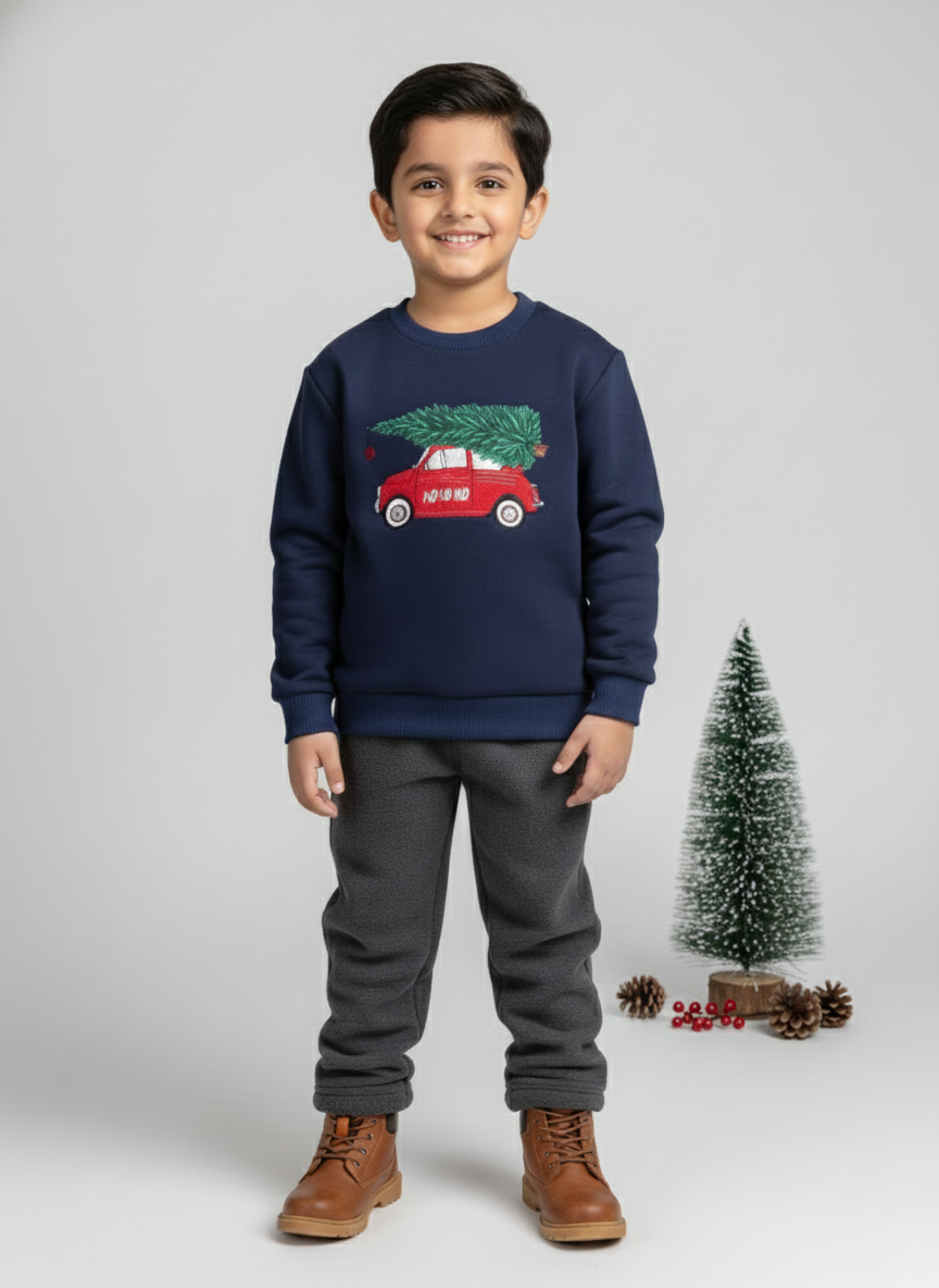 Boys Navy Full Sleeve Crewneck Sweatshirt