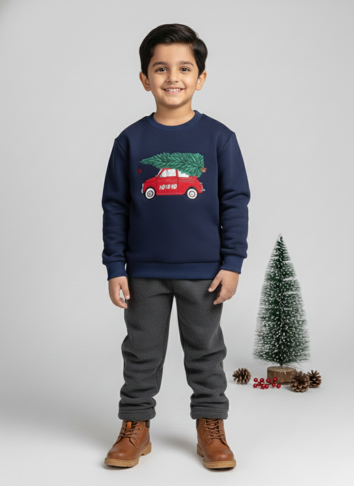 Boys Navy Full Sleeve Crewneck Sweatshirt