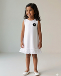White Cotton Sleeveless Ruffle Hem Dress