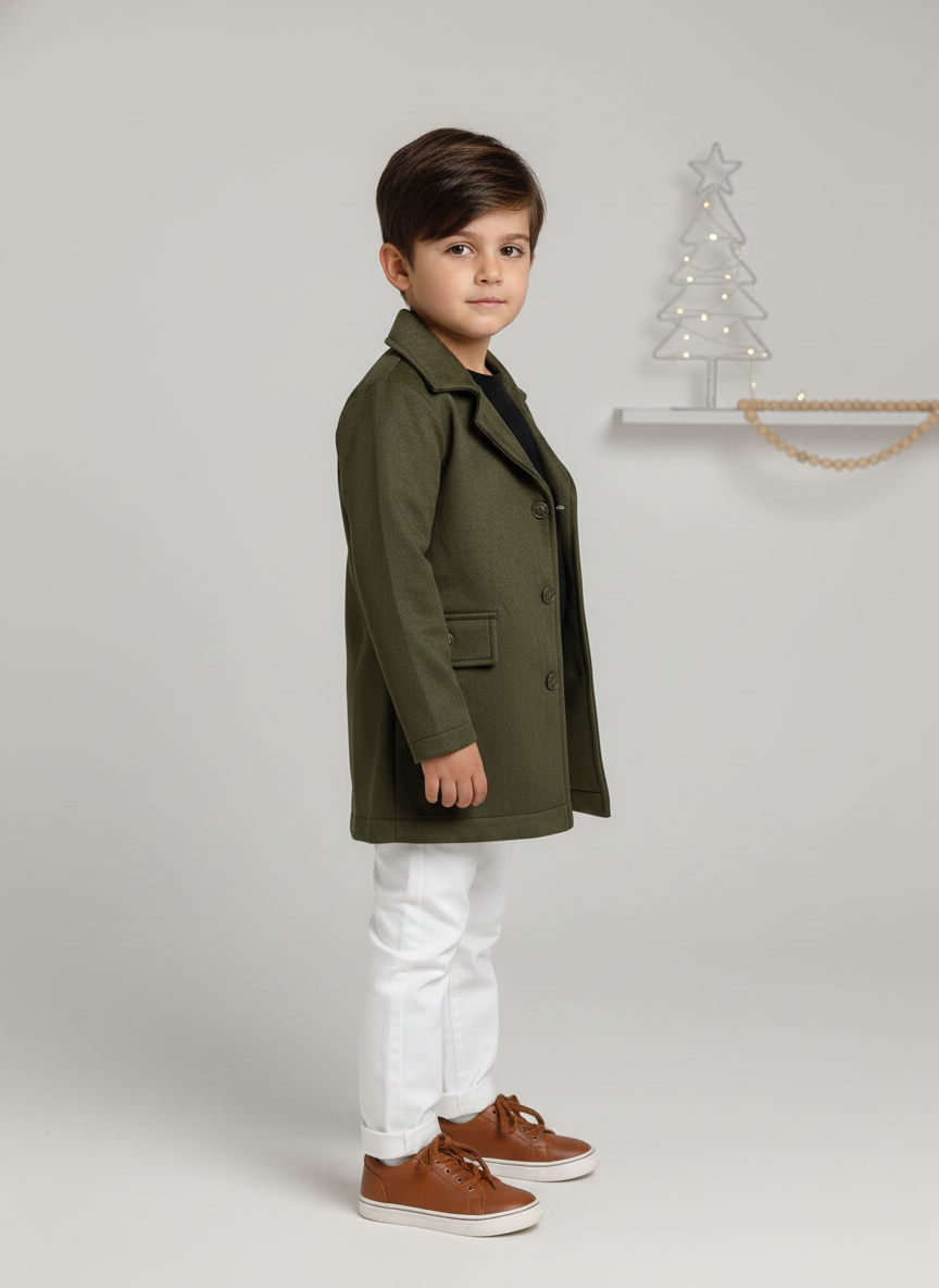 Boys' Olive Green Faux Suede Coat