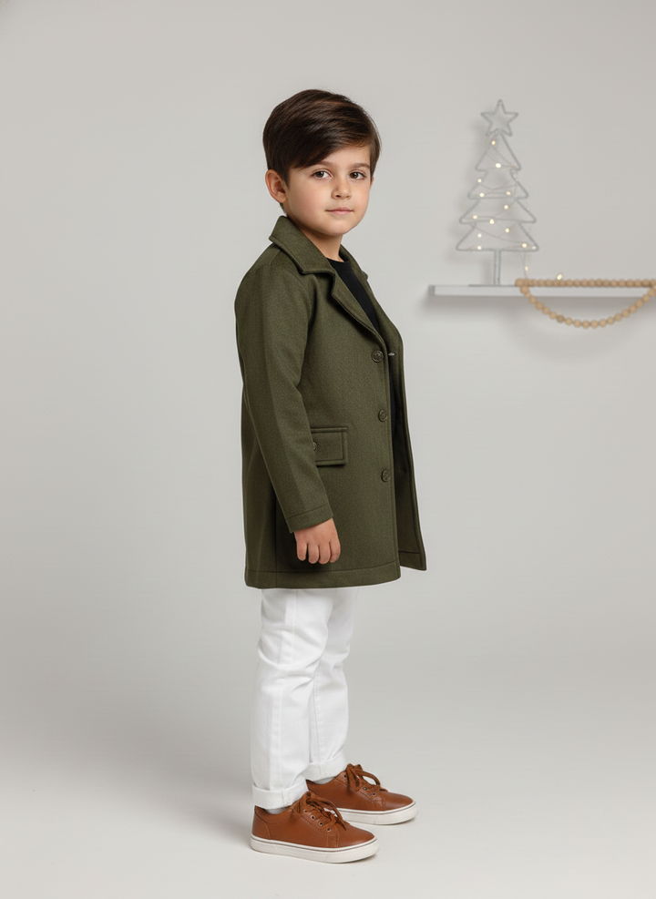 Boys' Olive Green Faux Suede Coat