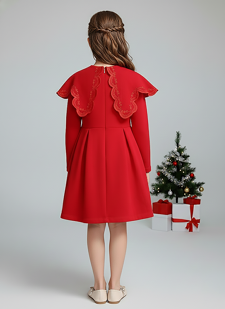 Girl Red Fleece Christmas Princess Dress