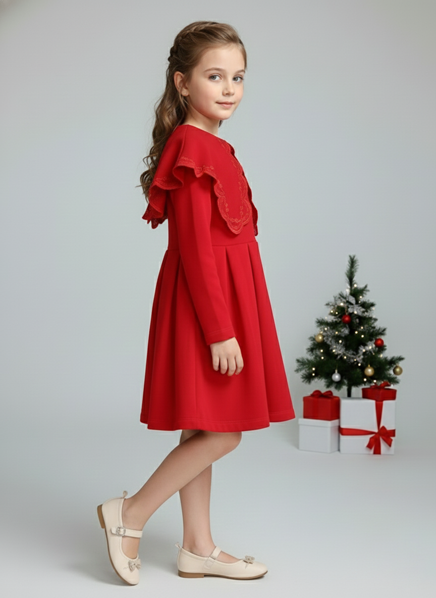 Girl Red Fleece Christmas Princess Dress