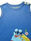 Girls' Blue Sleeveless Dress with Playful Giraffe Embroidery