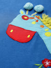 Girls' Blue Sleeveless Dress with Playful Giraffe Embroidery