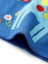 Girls' Blue Sleeveless Dress with Playful Giraffe Embroidery