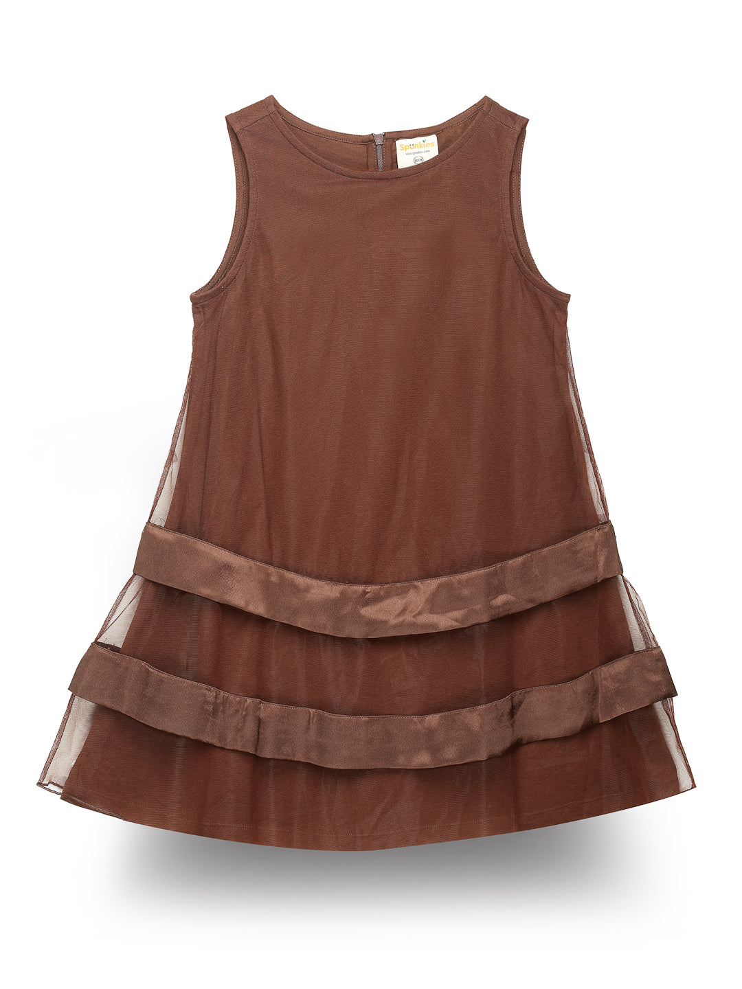 Modish brown sleeveless Satin dress