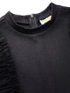 Spunkies Black Girls Solid Round Neck Frilled Sleeves Shift Dress