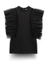 Girls Black Flutter Frill A-Line Top