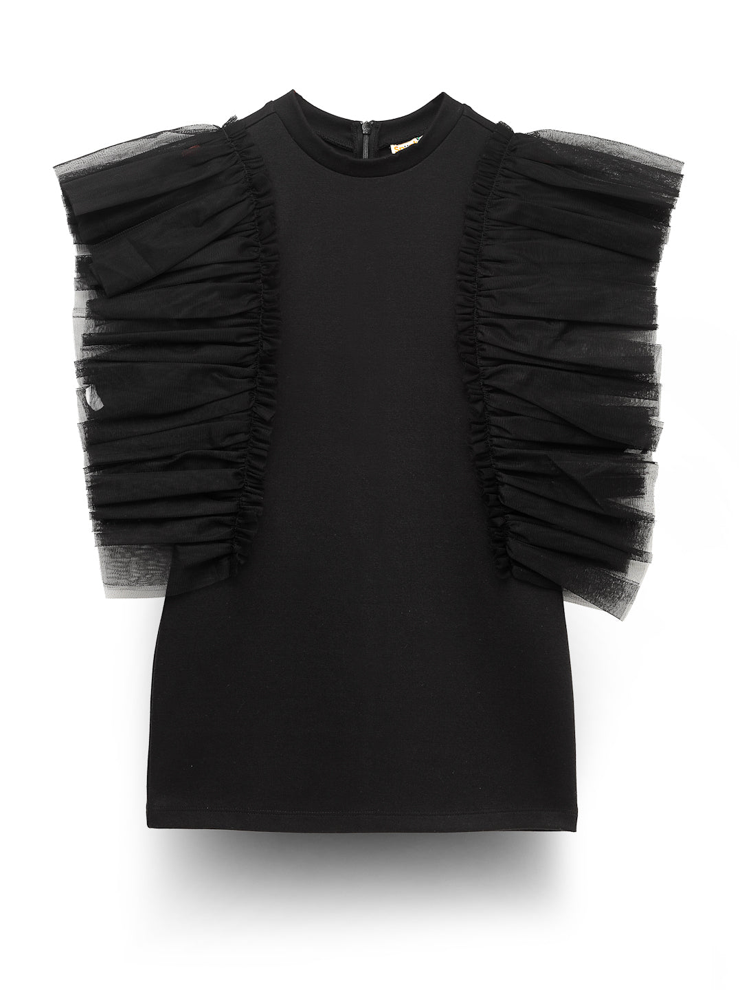 Girls Black Flutter Frill A-Line Top