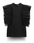 Girls Black Flutter Frill A-Line Top