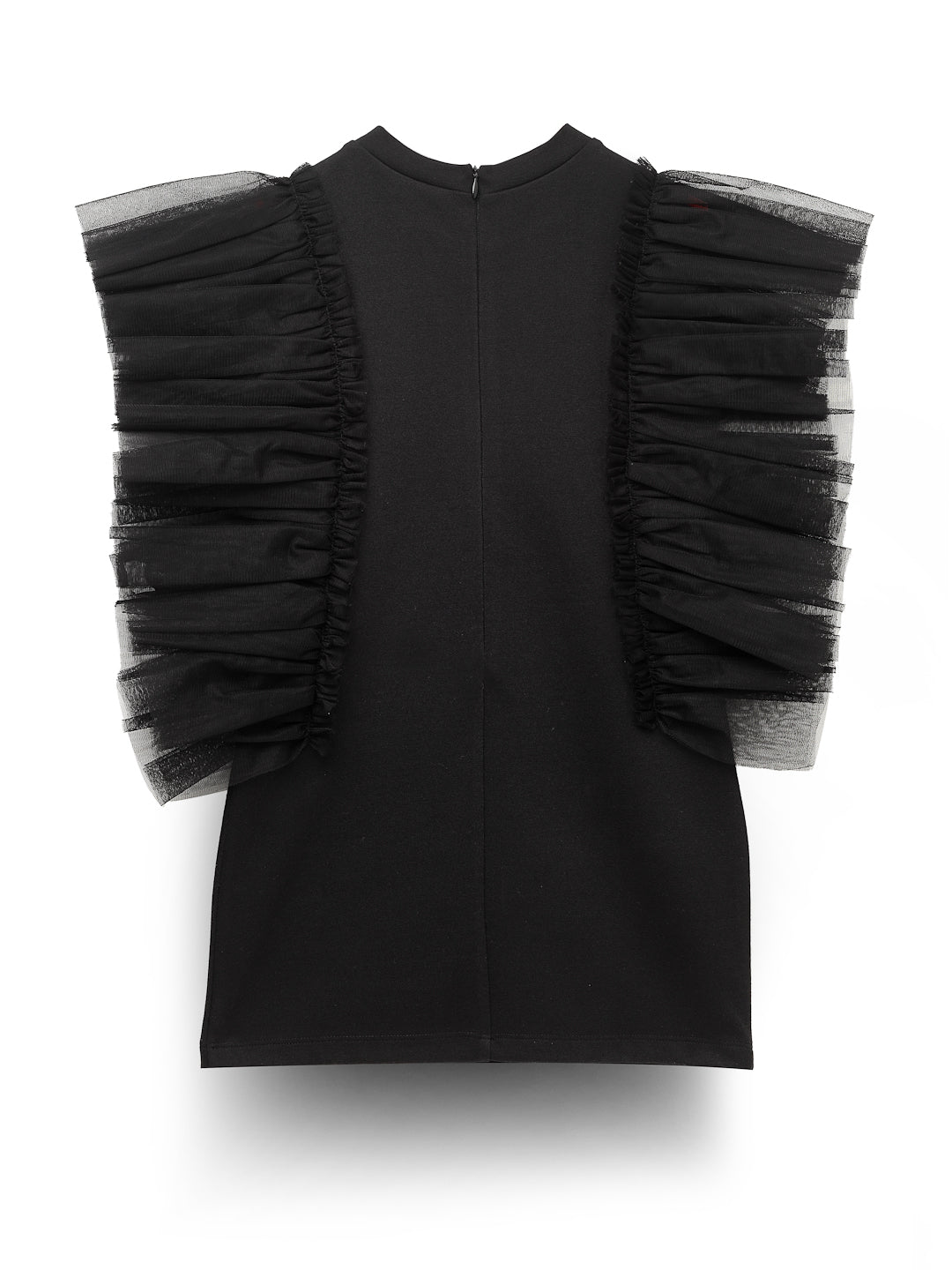 Girls Black Flutter Frill A-Line Top