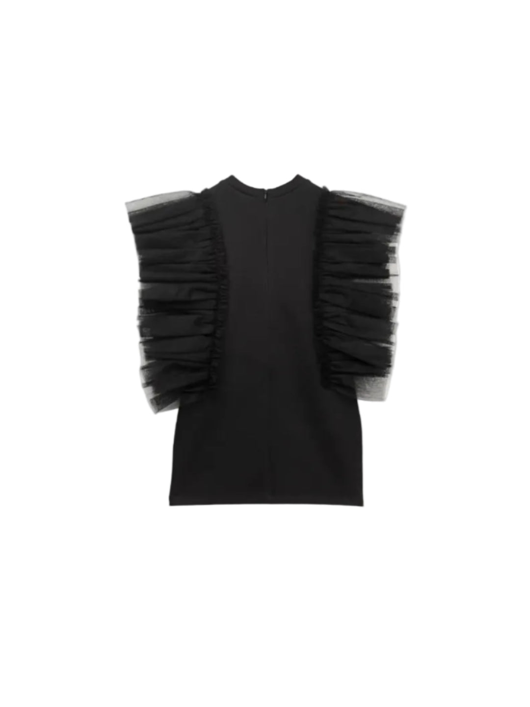 Spunkies Black Girls Solid Round Neck Frilled Sleeves Shift Dress