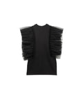 Spunkies Black Girls Solid Round Neck Frilled Sleeves Shift Dress