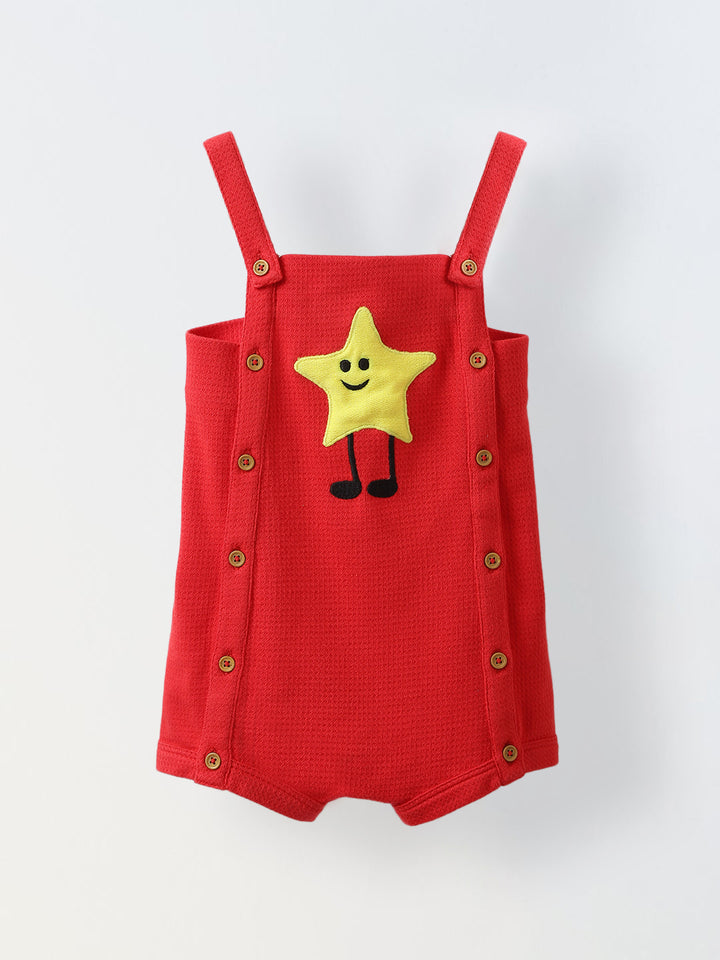 Spunkies Cotton Structure Jersey Knit Embroidered Patch Regular Casual Wear Romper Infant Sleeveless Red Soft Fabric